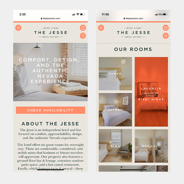 Rushton Smith - Custom Branding - The Jesse Hotel & Bar - Custom WordPress Website Design - Mobile View