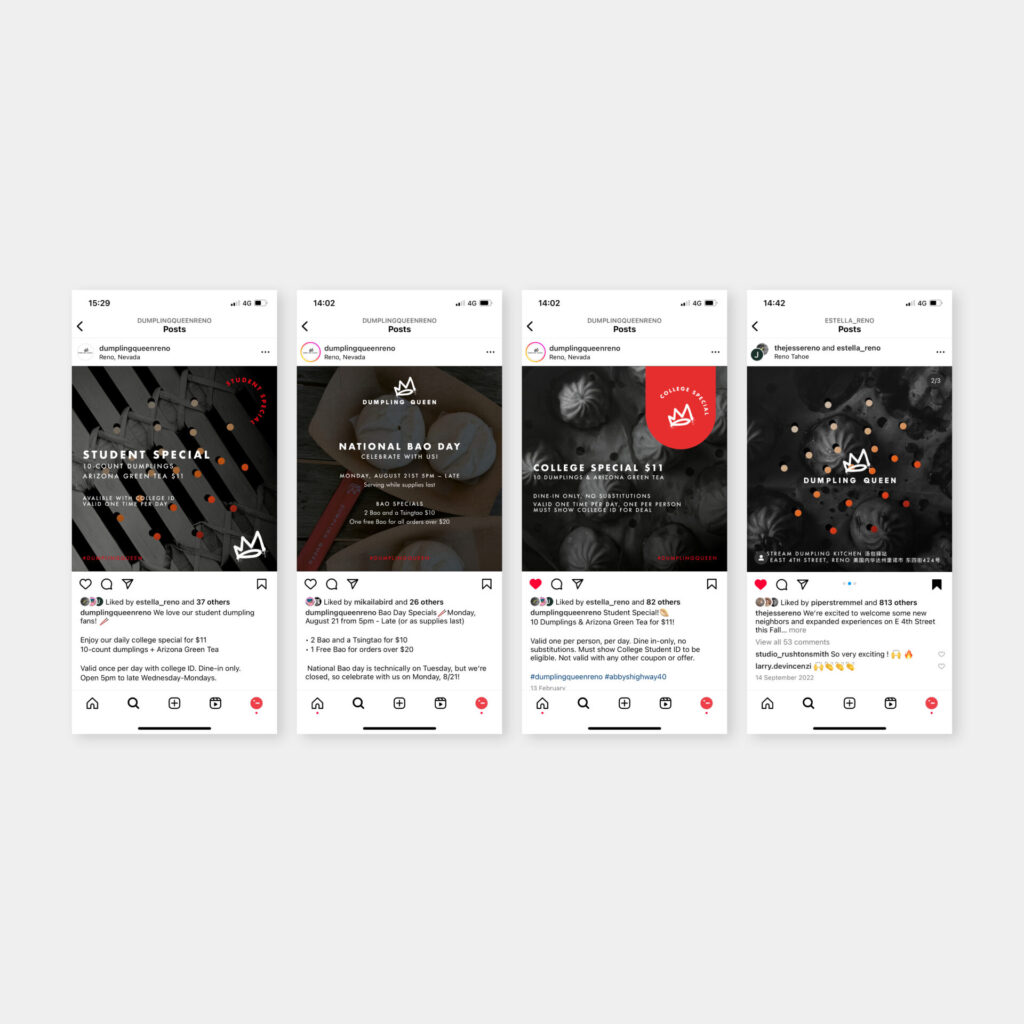 Hospitality brand Dumpling Queen custom template social media instagram posts, Reno NV